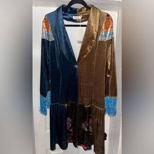 ✨ NWT Ursime Velvet Colorblock Boho Duster ✨ Fringe Sleeve Open Front | Size M